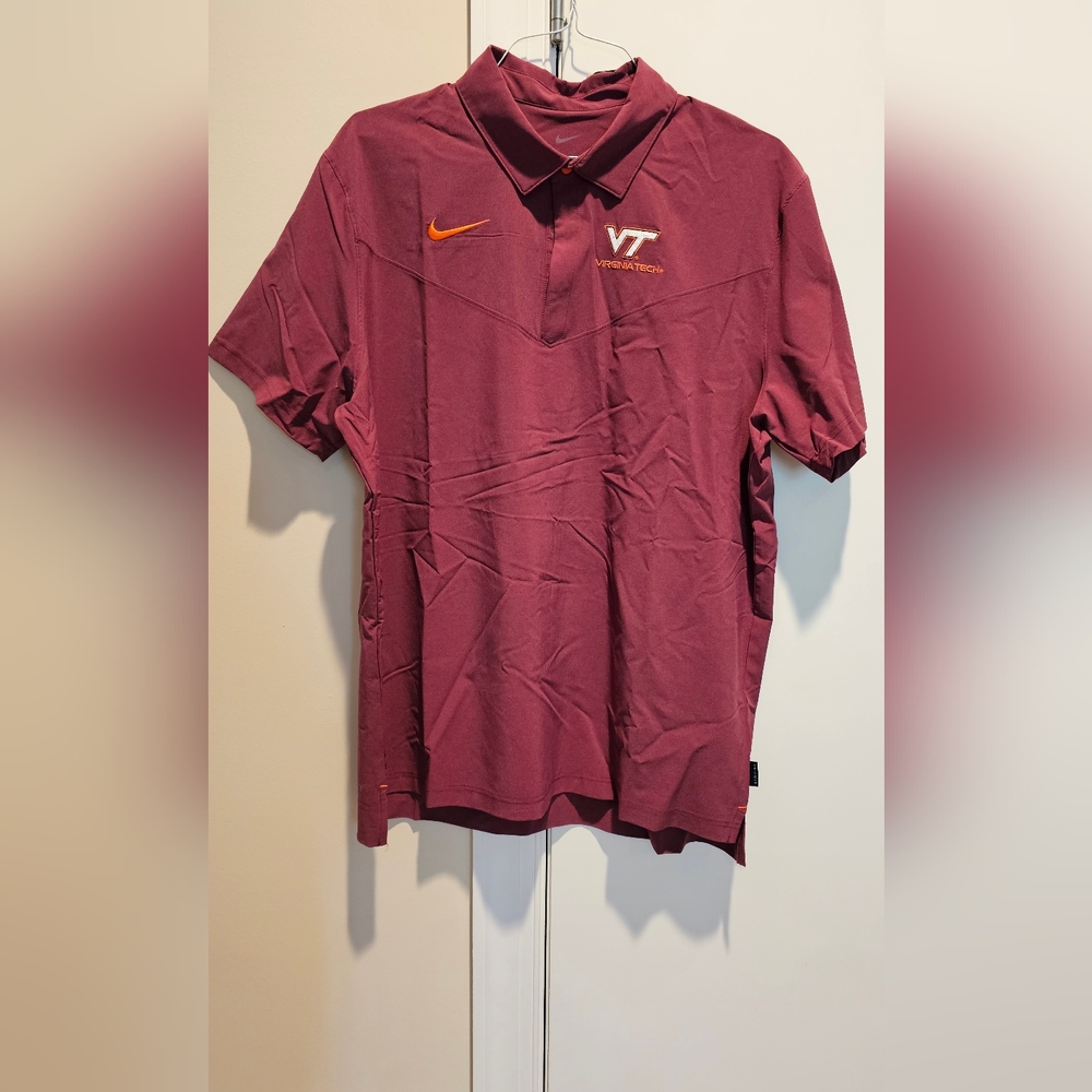 Nike Virginia Tech Hokies short sleeve sideline wear for Men. Dri-Fit sz 9.5 NWT